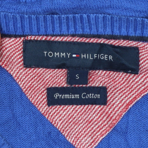 Tommy Hilfiger Men’s Blue S V-Neck Premium Cotton Logo Jumper