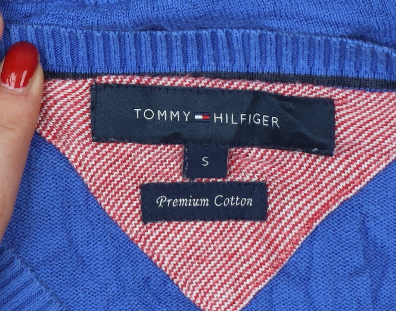 Tommy Hilfiger Men’s Blue S V-Neck Premium Cotton Logo Jumper