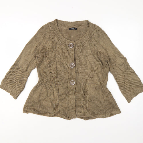 Marks & Spencer Women Beige UK 16 Cable Knit Button Cardigan Long Sleeve