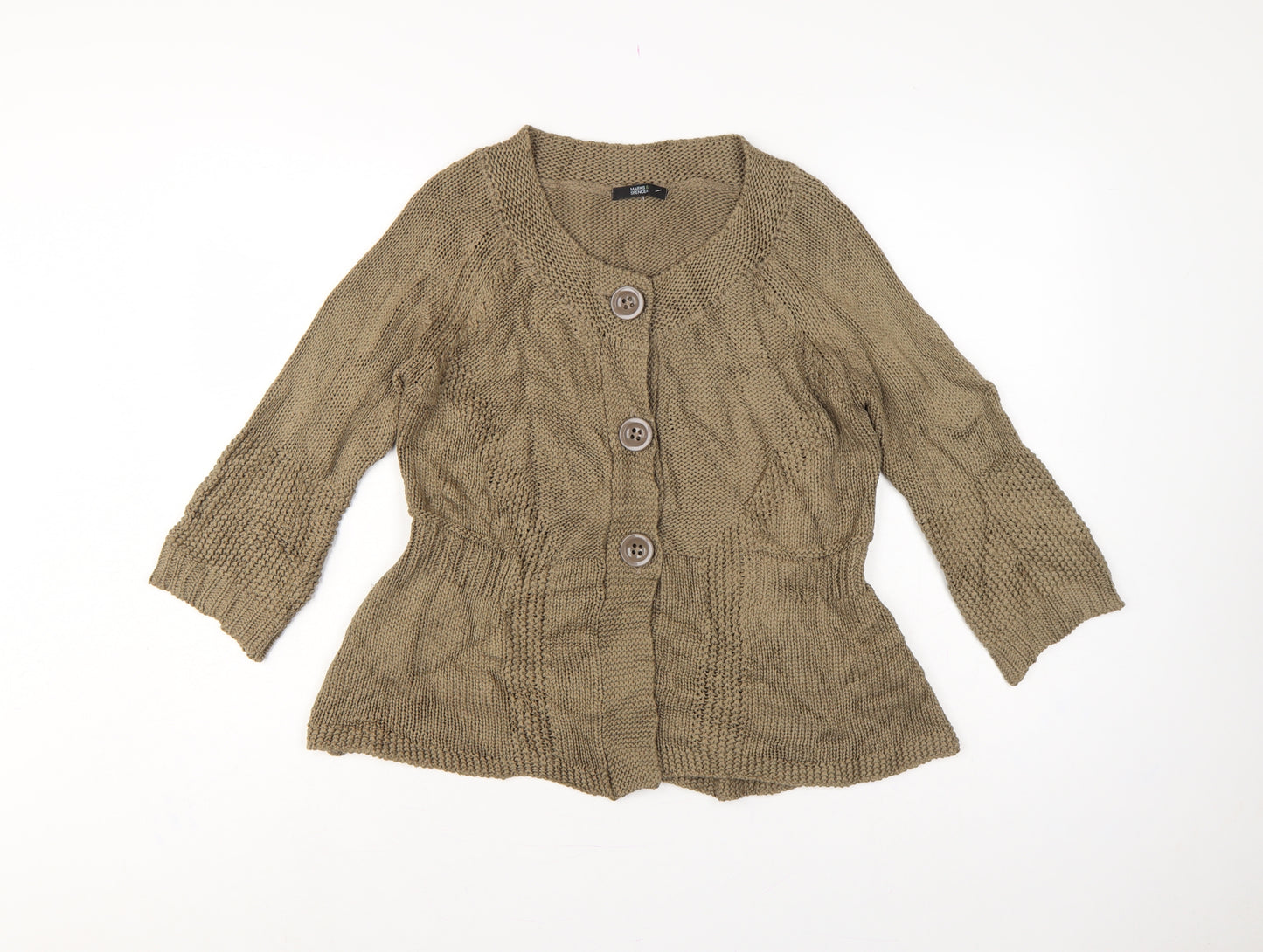 Marks & Spencer Women Beige UK 16 Cable Knit Button Cardigan Long Sleeve