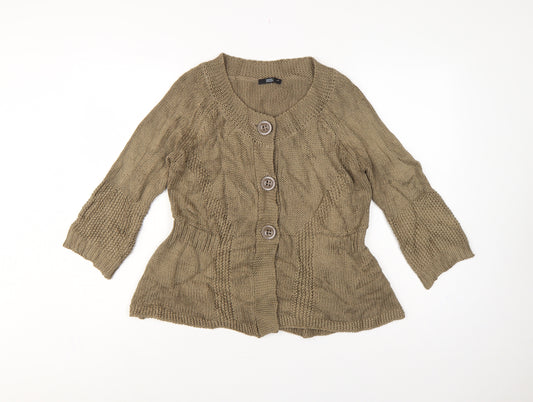 Marks & Spencer Women Beige UK 16 Cable Knit Button Cardigan Long Sleeve