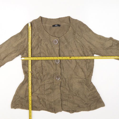 Marks & Spencer Women Beige UK 16 Cable Knit Button Cardigan Long Sleeve