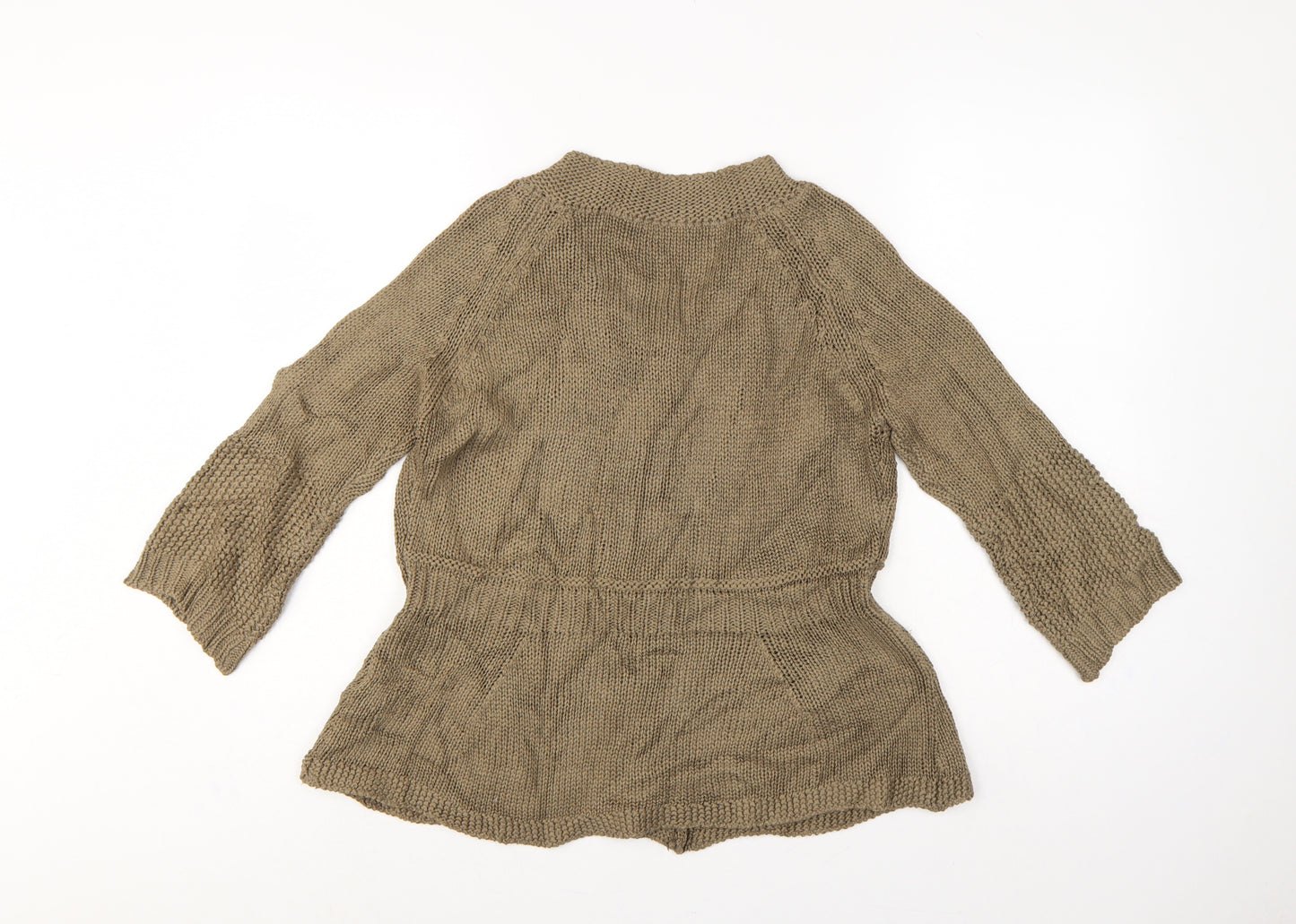 Marks & Spencer Women Beige UK 16 Cable Knit Button Cardigan Long Sleeve