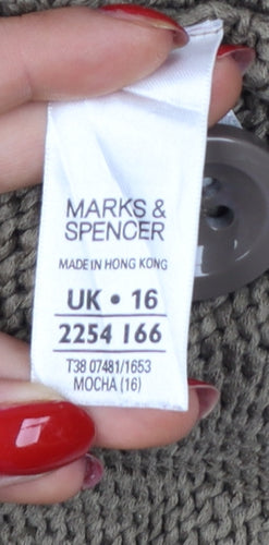 Marks & Spencer Women Beige UK 16 Cable Knit Button Cardigan Long Sleeve