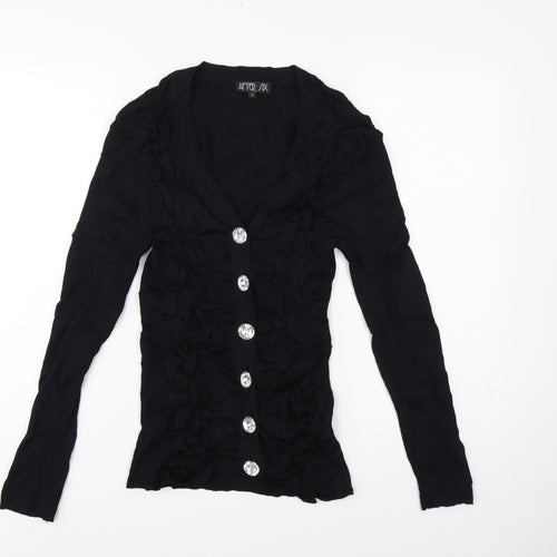 After Six Women’s Black Size 2 V-Neck Ruffle Rhinestone Cardigan