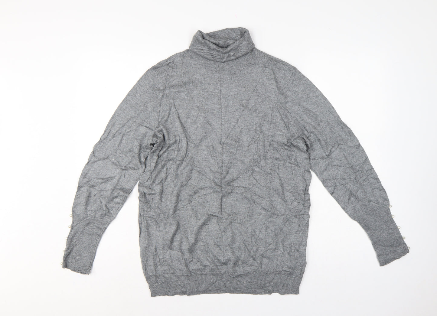 Damart Women Grey Roll Neck Pullover Jumper UK 16 Viscose Wool Knit