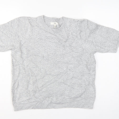 Marks and Spencer Women Grey M Open Knit Short Sleeve Jumper