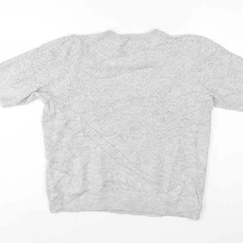 Marks and Spencer Women Grey M Open Knit Short Sleeve Jumper