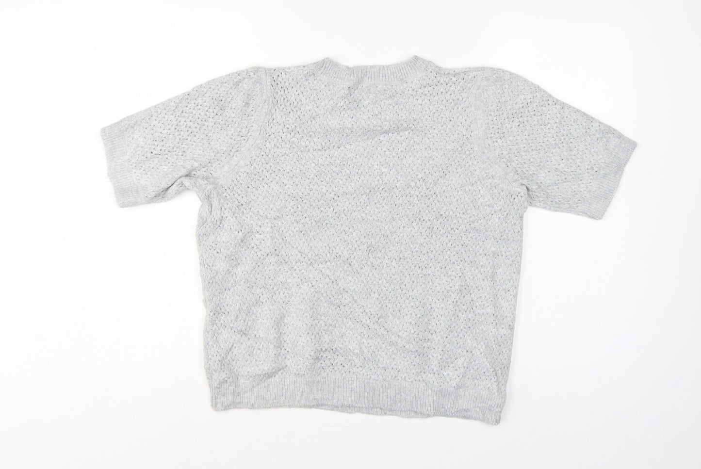 Marks and Spencer Women Grey M Open Knit Short Sleeve Jumper