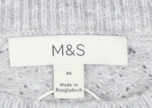 Marks and Spencer Women Grey M Open Knit Short Sleeve Jumper