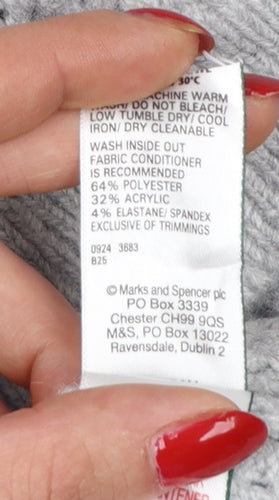 Marks and Spencer Women Grey M Open Knit Short Sleeve Jumper
