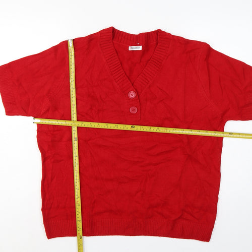 Damart Women Red XL UK 20/24 Short Sleeve V-Neck Henley Jumper