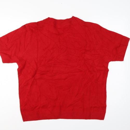Damart Women Red XL UK 20/24 Short Sleeve V-Neck Henley Jumper