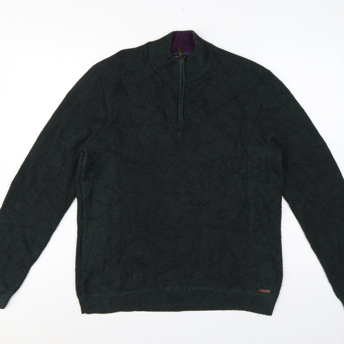 Ted Baker Men's Green L Half Zip High Neck Knit Jumper
