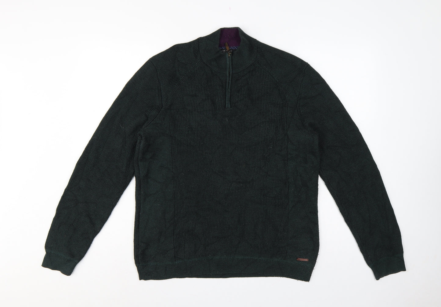 Ted Baker Men's Green L Half Zip High Neck Knit Jumper
