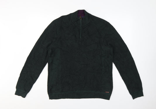 Ted Baker Men's Green L Half Zip High Neck Knit Jumper