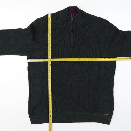 Ted Baker Men's Green L Half Zip High Neck Knit Jumper