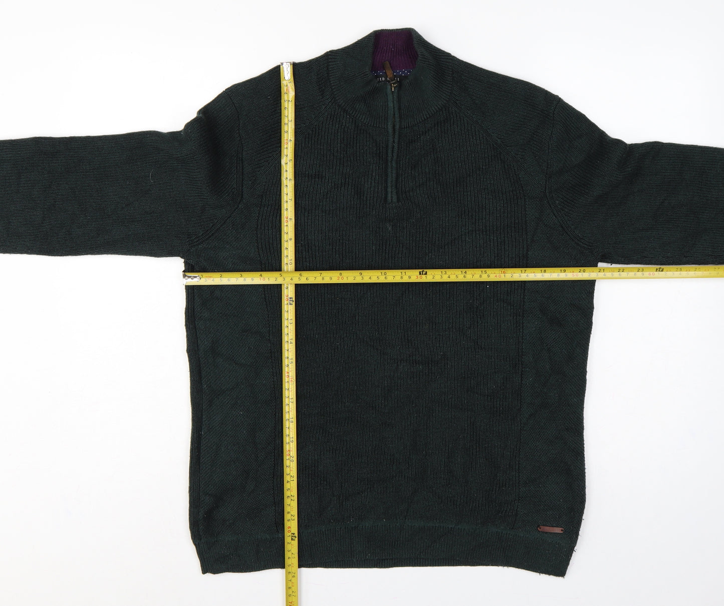 Ted Baker Men's Green L Half Zip High Neck Knit Jumper