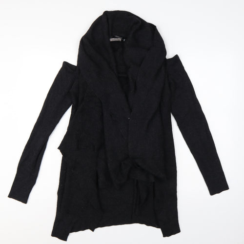 AllSaints Women Black M Merino Wool Open Cowl Neck Cardigan