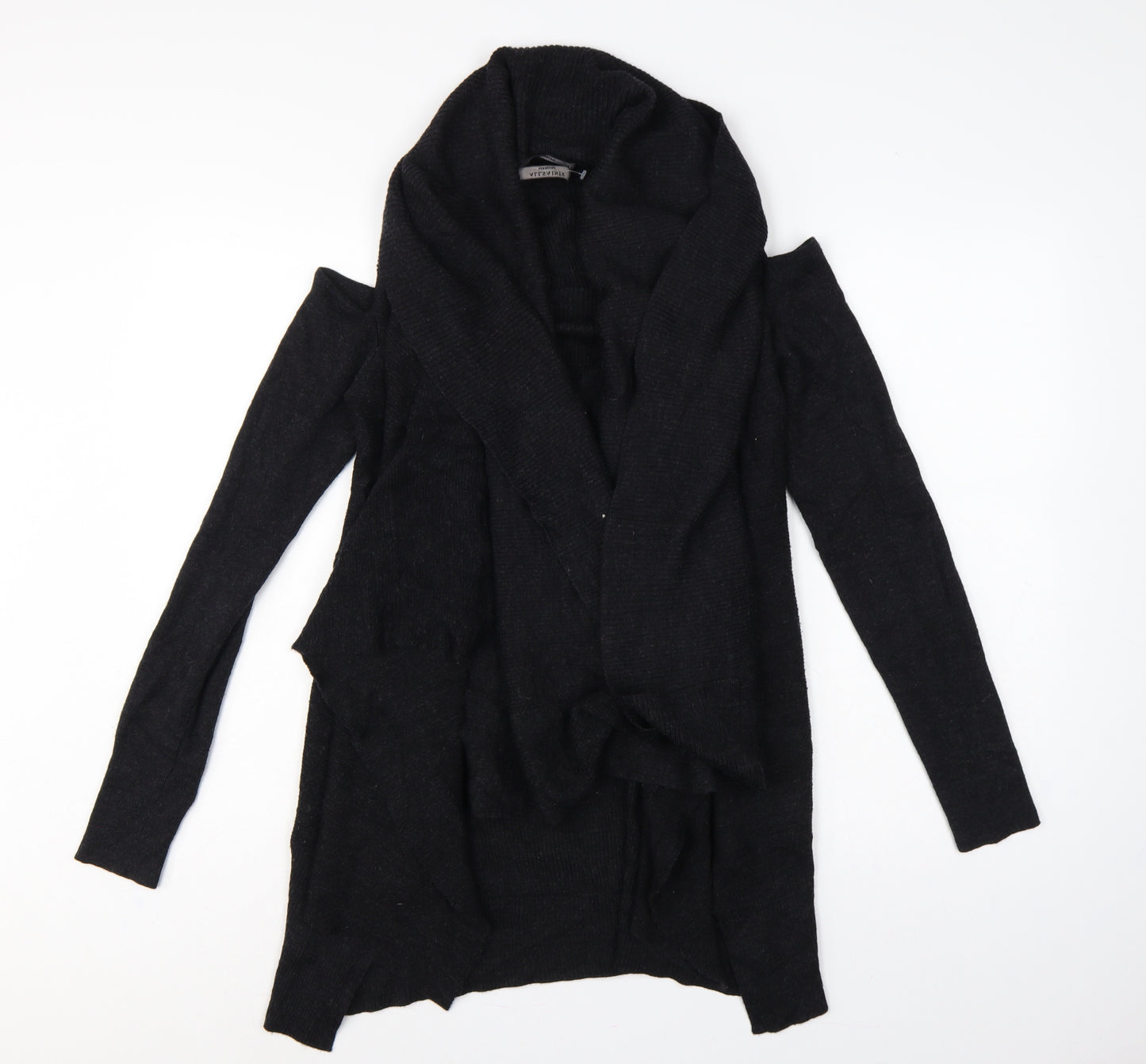 AllSaints Women Black M Merino Wool Open Cowl Neck Cardigan