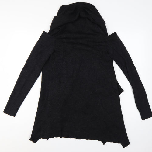 AllSaints Women Black M Merino Wool Open Cowl Neck Cardigan