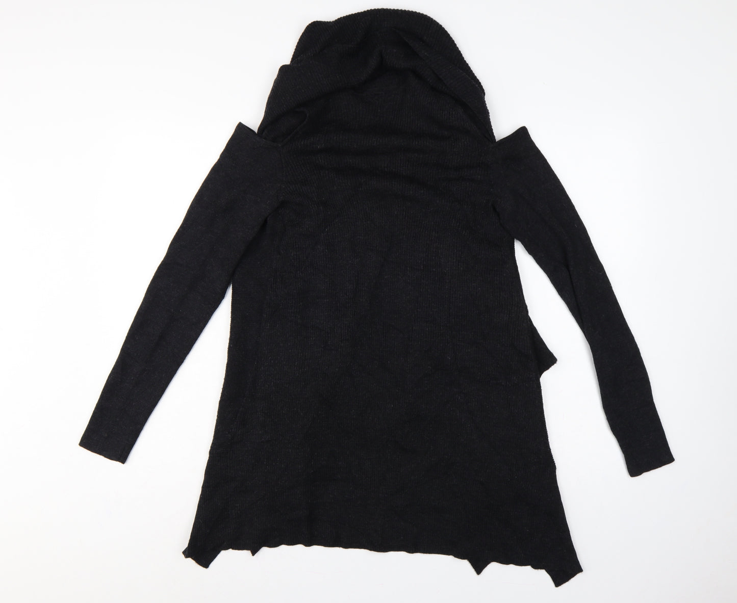 AllSaints Women Black M Merino Wool Open Cowl Neck Cardigan