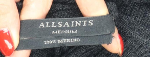 AllSaints Women Black M Merino Wool Open Cowl Neck Cardigan