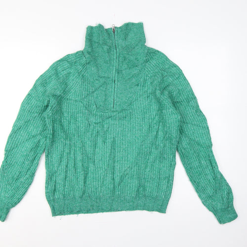 Marks and Spencer Women’s Green S Half Zip High Neck Knit Pullover