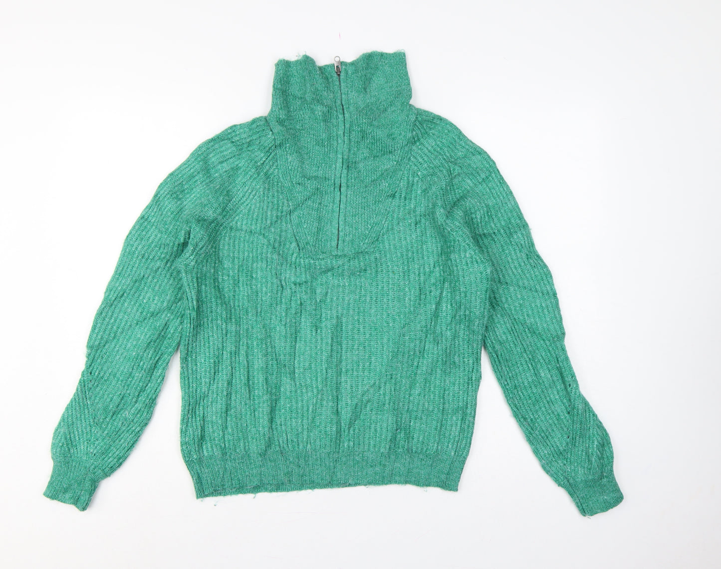 Marks and Spencer Women’s Green S Half Zip High Neck Knit Pullover