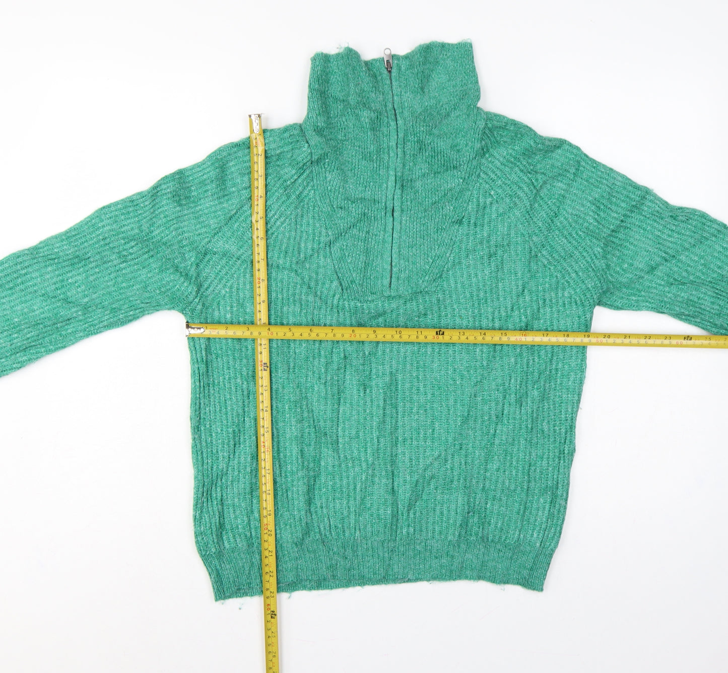 Marks and Spencer Women’s Green S Half Zip High Neck Knit Pullover