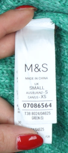 Marks and Spencer Women’s Green S Half Zip High Neck Knit Pullover