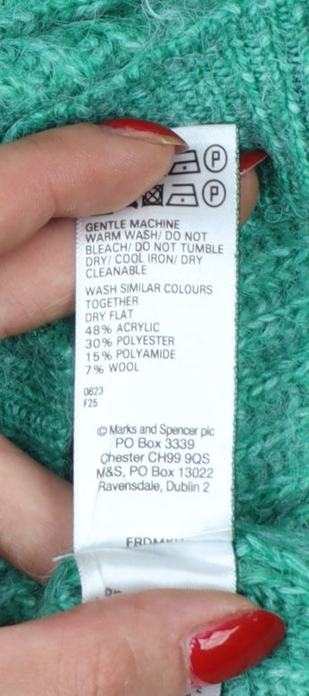 Marks and Spencer Women’s Green S Half Zip High Neck Knit Pullover