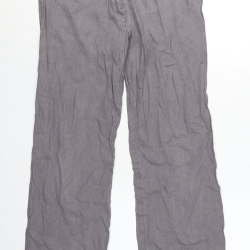 Marks and Spencer Women Grey UK 12 Linen Blend Wide-Leg Trousers