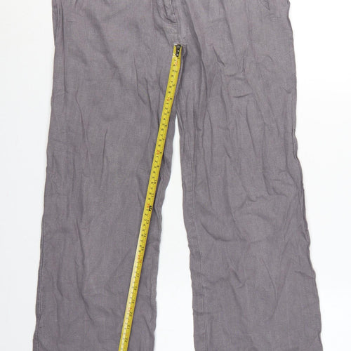 Marks and Spencer Women Grey UK 12 Linen Blend Wide-Leg Trousers