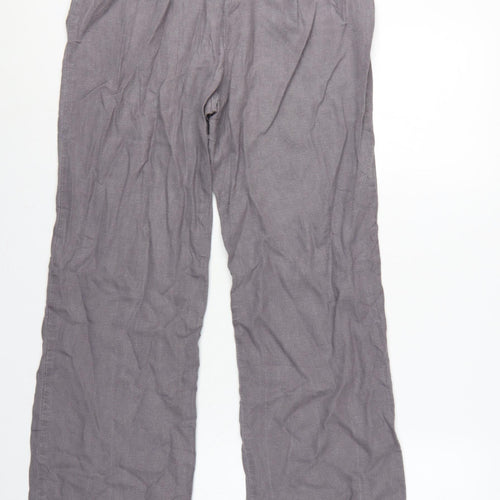 Marks and Spencer Women Grey UK 12 Linen Blend Wide-Leg Trousers