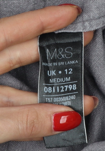 Marks and Spencer Women Grey UK 12 Linen Blend Wide-Leg Trousers