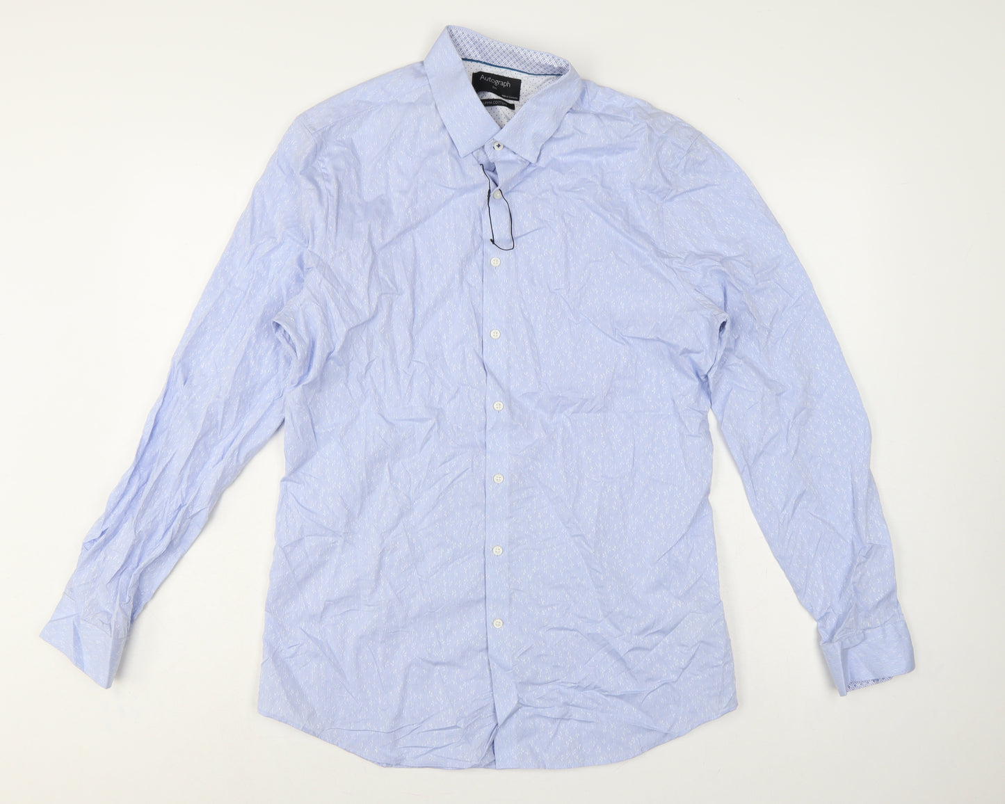 Marks & Spencer Autograph Men Blue M Slim Floral Cotton Shirt