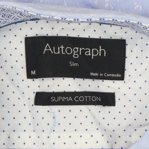 Marks & Spencer Autograph Men Blue M Slim Floral Cotton Shirt