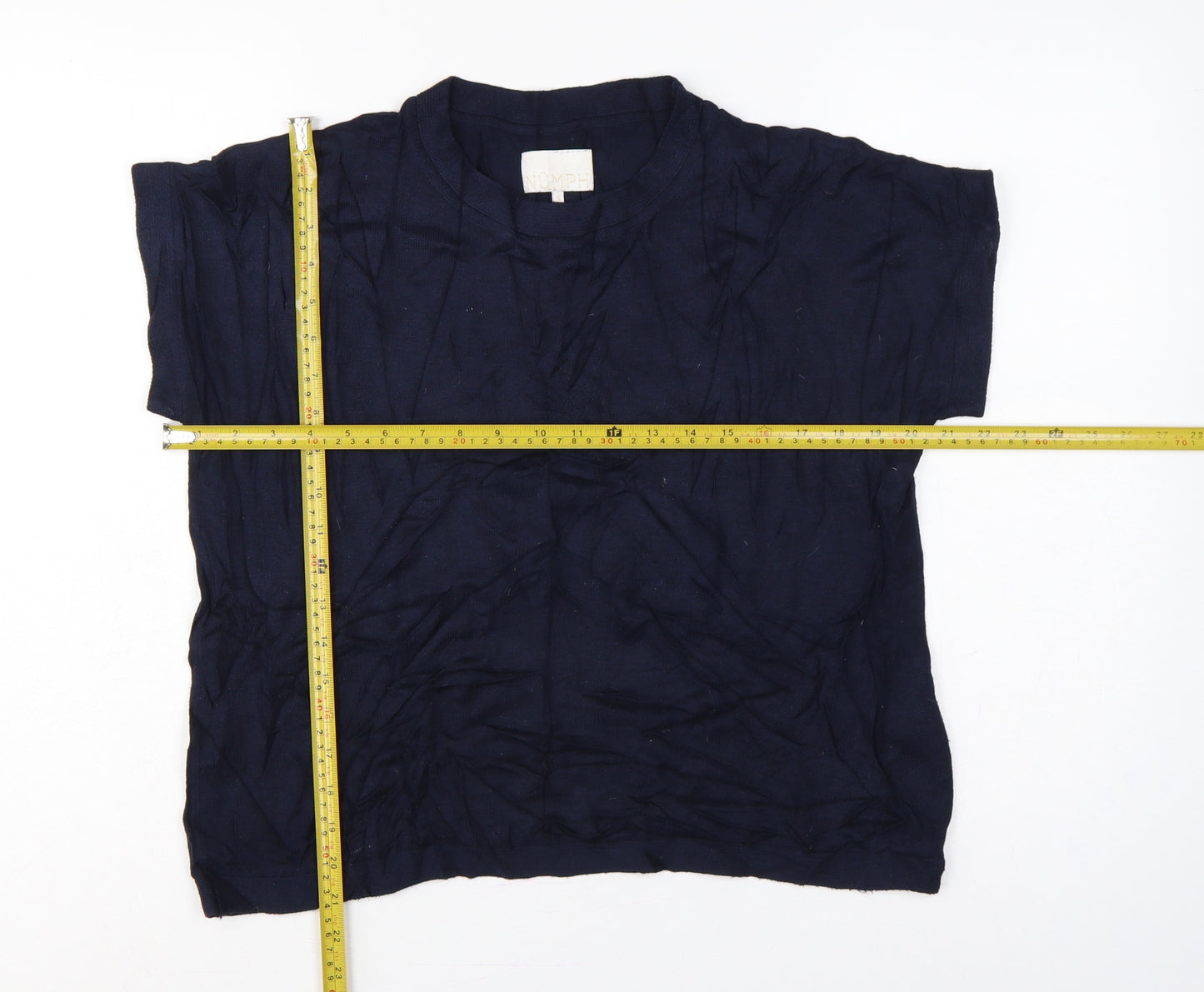 Nümph Women’s Navy Blue Size S Short Sleeve Crew Neck Viscose Knit Jumper
