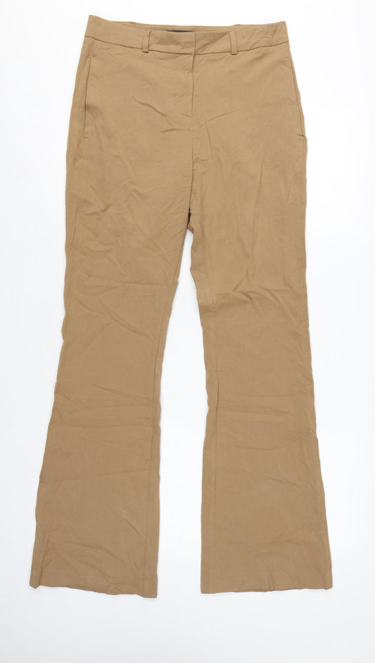 Marks and Spencer Women Beige UK 10 Long Flared Tailored Trousers