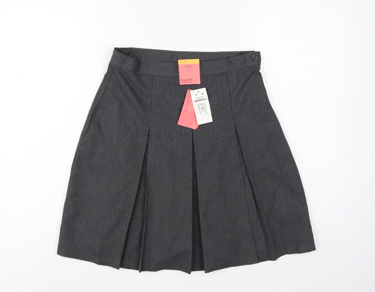 Marks & Spencer Girls Grey Plus Fit Pleated School Uniform Skirt 11-12 Years