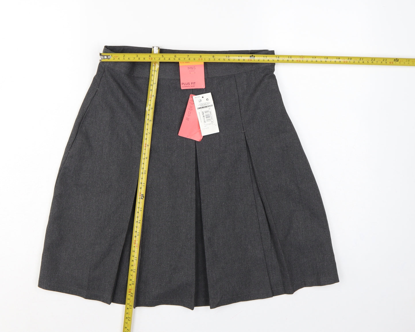 Marks & Spencer Girls Grey Plus Fit Pleated School Uniform Skirt 11-12 Years
