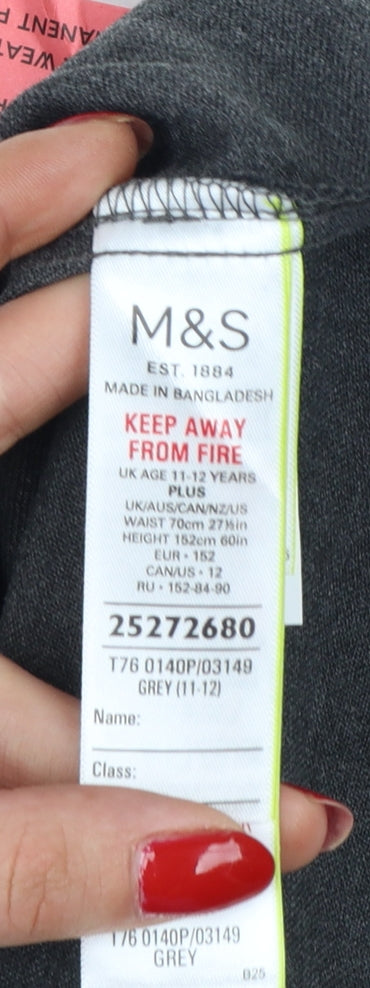 Marks & Spencer Girls Grey Plus Fit Pleated School Uniform Skirt 11-12 Years