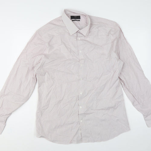 Marks and Spencer Men’s White Pink Stripe Slim Fit Shirt 17 Long Sleeve