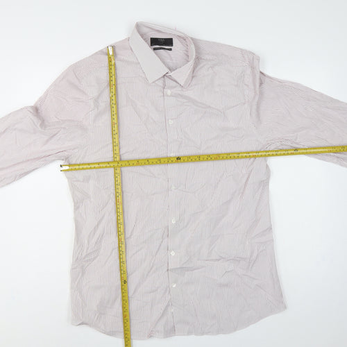 Marks and Spencer Men’s White Pink Stripe Slim Fit Shirt 17 Long Sleeve