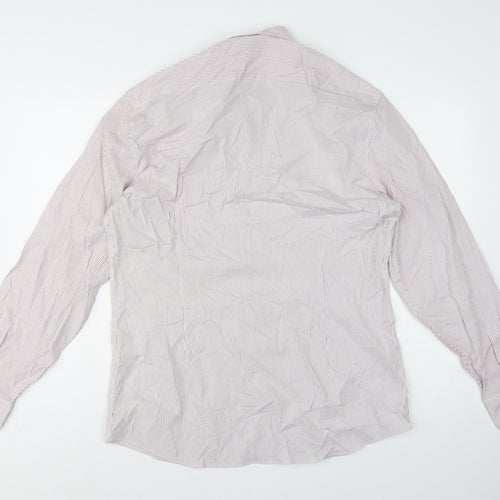 Marks and Spencer Men’s White Pink Stripe Slim Fit Shirt 17 Long Sleeve