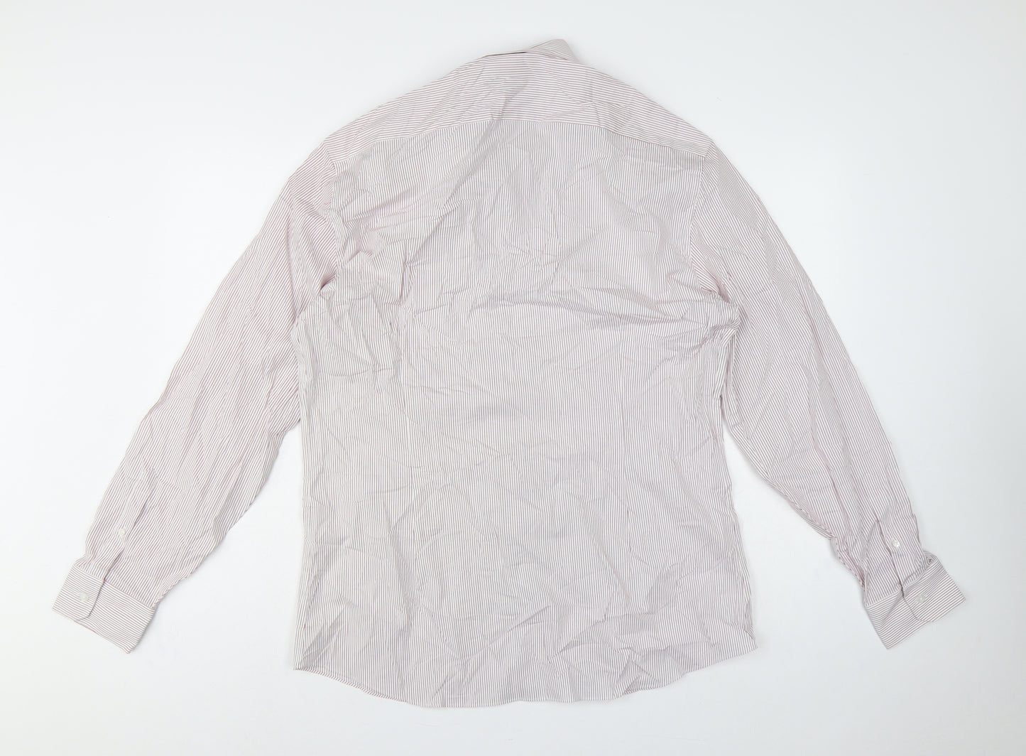 Marks and Spencer Men’s White Pink Stripe Slim Fit Shirt 17 Long Sleeve
