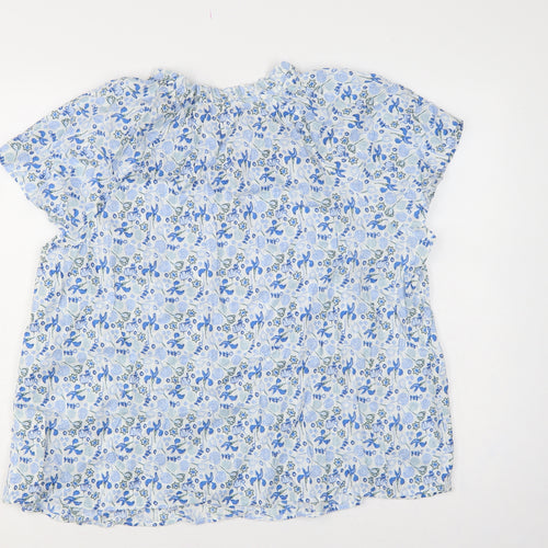 Marks and Spencer Women Blue Floral Cotton Tie Neck Blouse UK 18