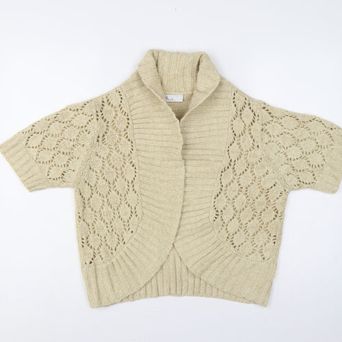 Bhs Women Ivory Size 16 Open Knit Roll Neck Short Sleeve Cardigan