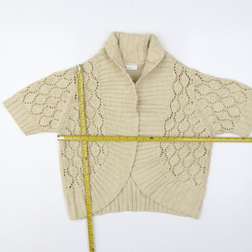 Bhs Women Ivory Size 16 Open Knit Roll Neck Short Sleeve Cardigan